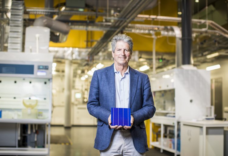 Professor Martin Green with solar cell